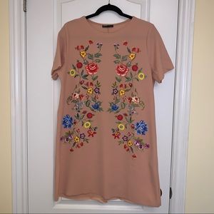 ZARA PINK FLORAL SHORT SLEEVE DRESS SIZE LARGE